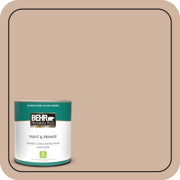 BEHR PREMIUM PLUS 1 qt. #BNC-01 Bauhaus Buff Semi-Gloss Enamel Low Odor Interior Paint & Primer