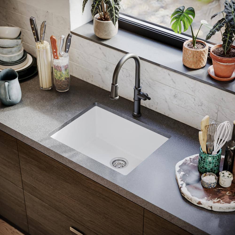 White Quartz 24'' Single Bowl Undermount Kitchen Sink