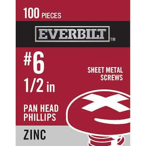 #6 x 1-1/2 in. Zinc Plated Phillips Pan Head Sheet Metal Screw (100-Pack)