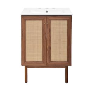 Classe 24 in. Bathroom Vanity in Brown Oak with White, 3-Hole Ceramic Sink Top