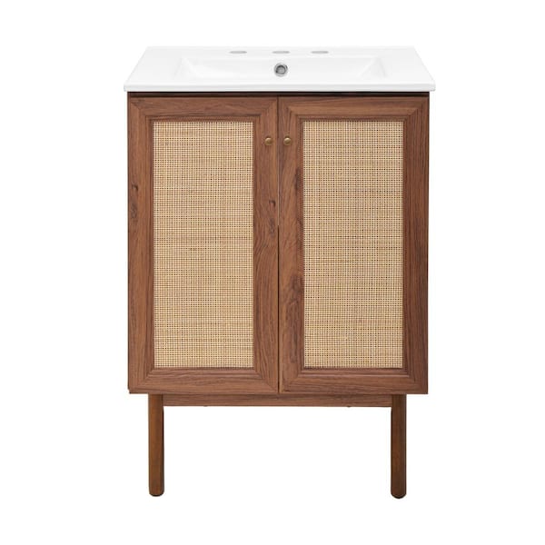 Swiss Madison Classe 24 in. Bathroom Vanity in Brown Oak with White, 3-Hole Ceramic Sink Top