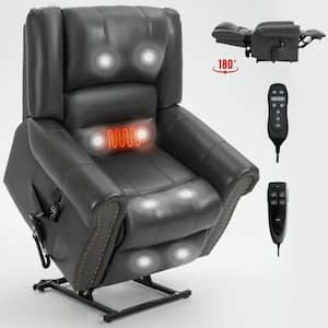 40 in. W Gray Faux Leather Power Lift Recliner Chair with Massage, Heating and USB Charge Port