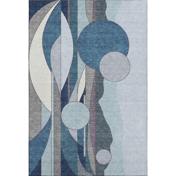 Mayfield Premium Machine Washable Abstract AMF2252 Blue 8 ft. x 10 ft. Area Rug