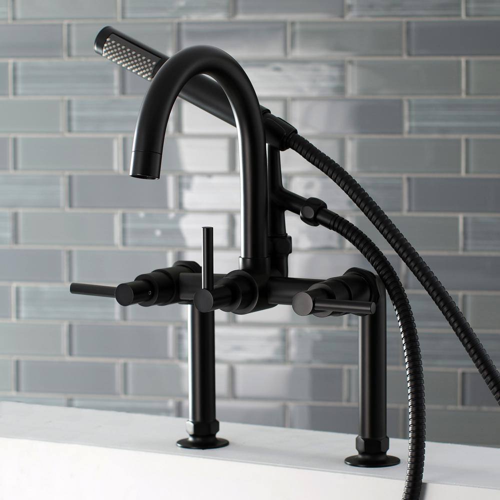 Matte Black Brass Deck Mount Tub Filler with Hand Shower