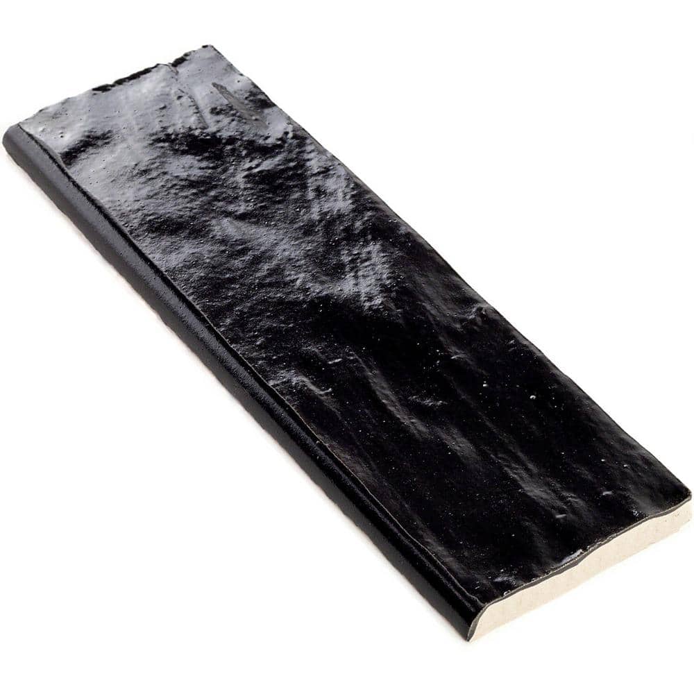 Amagansett Black Ceramic Bullnose Tile Trim 2x8