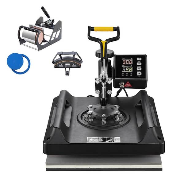 15 in. x 15 in. Heat Press Machine 8 in 1 Heat Press 800 Watt Sublimation Machine Dual-Tube Heating Printing, Black