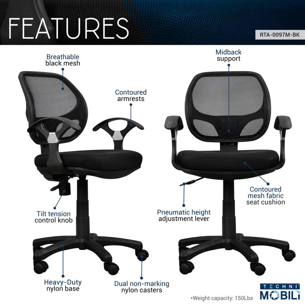 Sleek Black Mesh & Fabric Adjustable Task Chair with Swivel Base