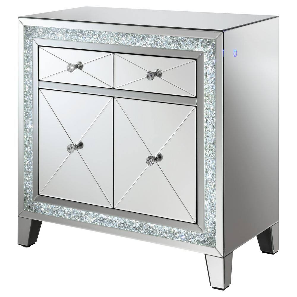 Contemporary Arwen 2-Drawer Silver Mirror LED Accent Cabinet