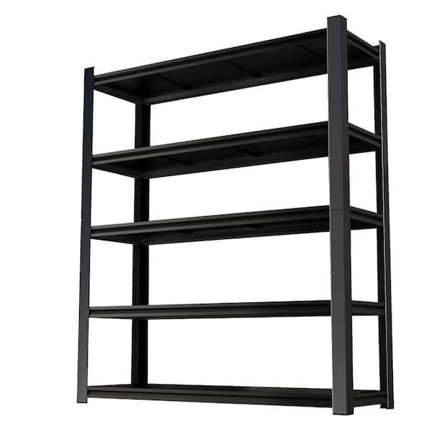 5-Shelf Tall Black Metal Shelves with 5 Removable Dividers, High Capacity and Load Bearing