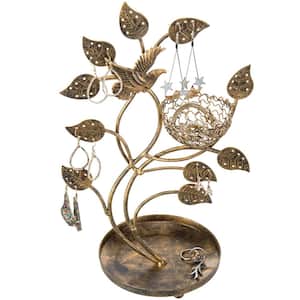 14-in. Bronze-Tone Tree and Bird Nest Earring Stand Jewelry Tower