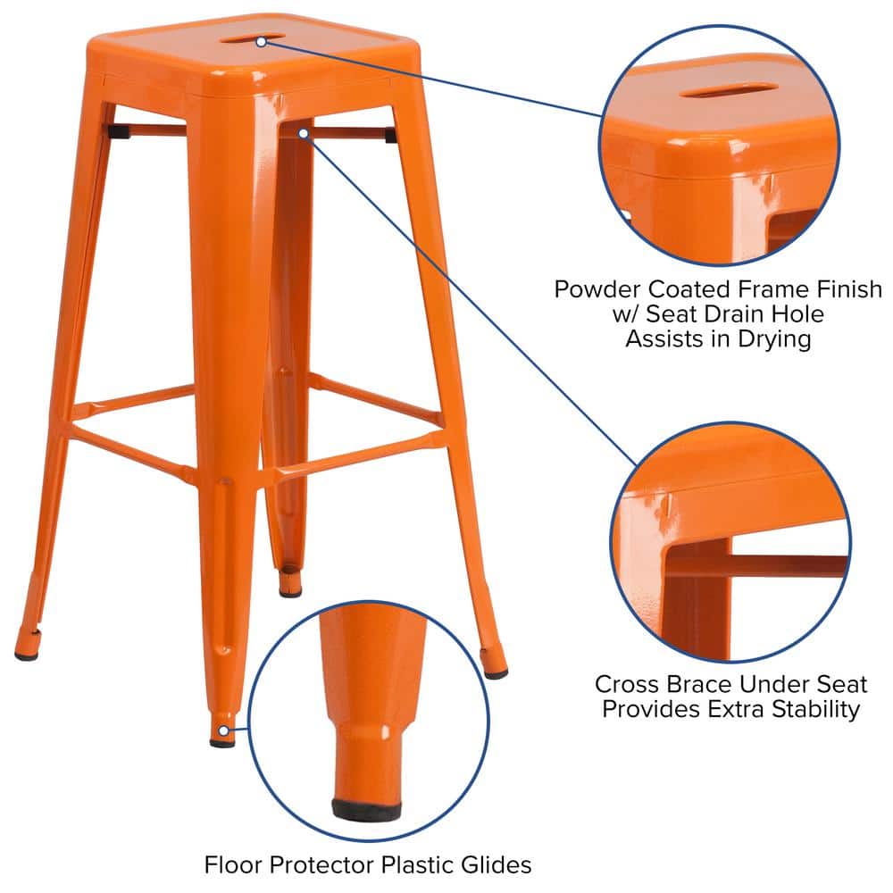 30" High Backless Orange Metal Stackable Barstool