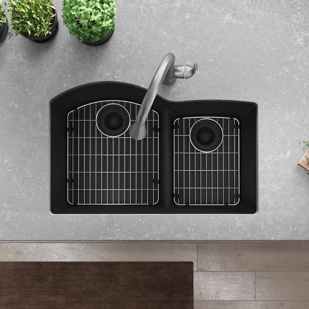 Matte Black Stone Double Bowl Undermount Kitchen Sink