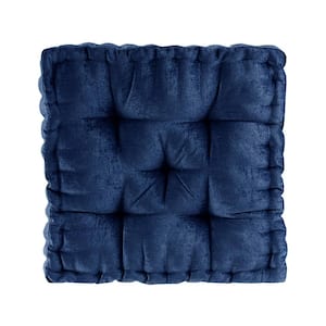 Navy Scalloped Edge Design Square Poly Chenille Floor Pillow Cushion 20 in. x 20 in. Throw Pillow