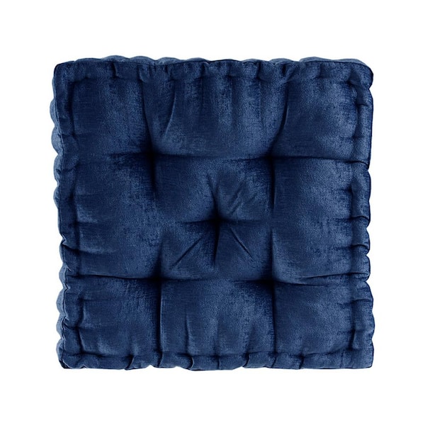 Tatahance Navy Scalloped Edge Design Square Poly Chenille Floor Pillow Cushion 20 in. x 20 in. Throw Pillow