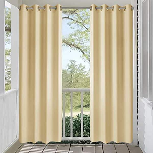 Ivory Smooth 50 in. W x 118 in. L Thermal Grommet Blackout Outdoor Light Filtering Curtain (Set of 4)