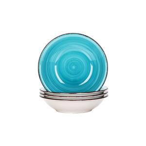 Series Bella 8 in. Soup Plate Porcelain in Vintage Look Turquoise Dinnerware Set (Service for 4)