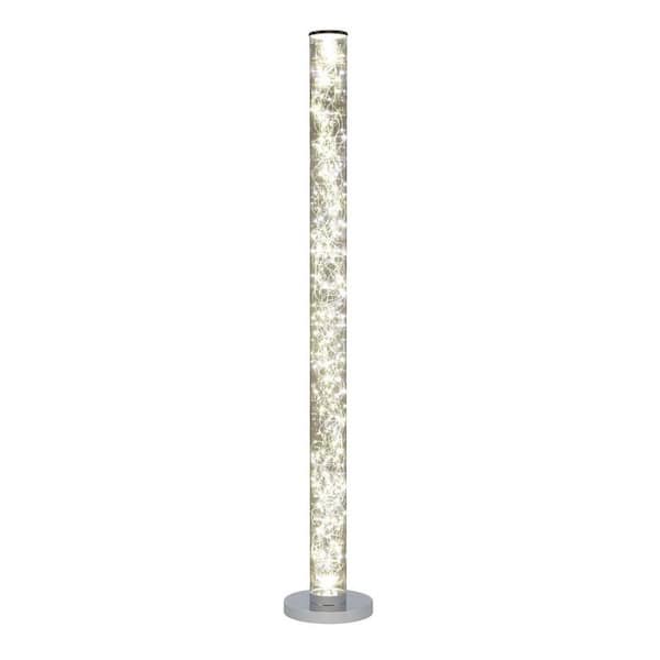 49 in. Silver Modern 1-Light Smart 1-Way (On/Off) Column Floor Lamp for Living Room with Acrylic Round Shade