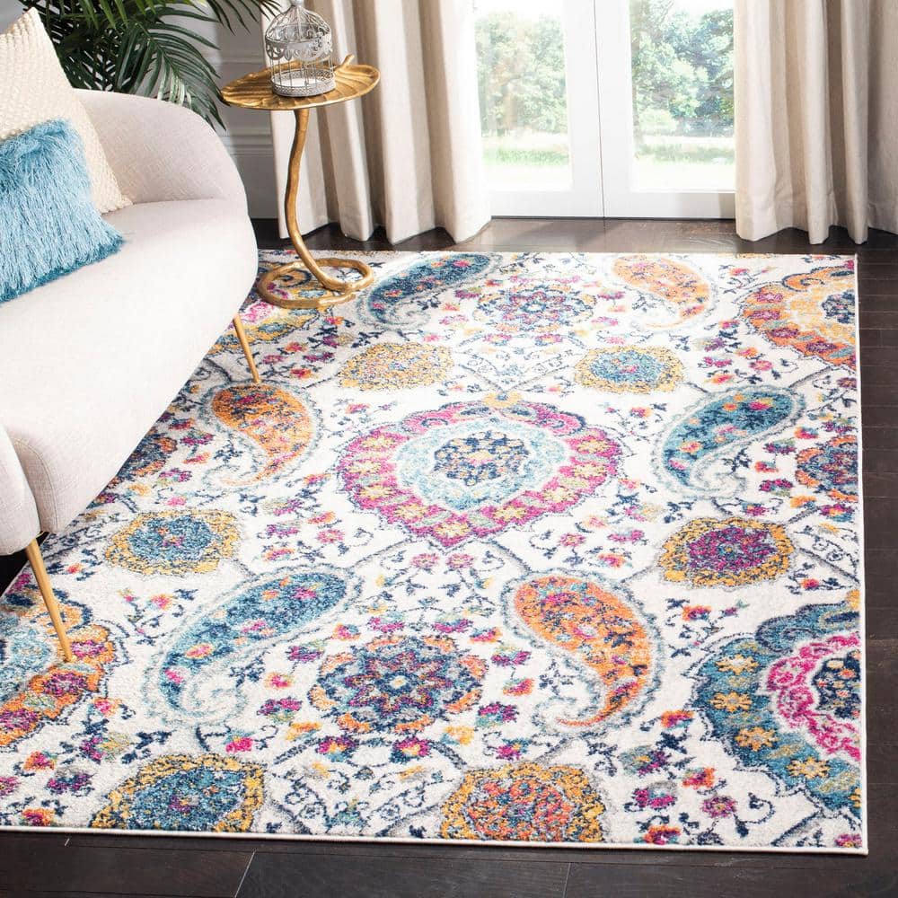 Blue and Cream 4' x 6' Hand-knotted Synthetic Area Rug