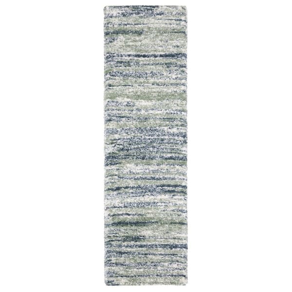 Gale Blue/Green 2 ft. x 8 ft. Abstract Distressed Striped Polyester Indoor Runner Area Rug