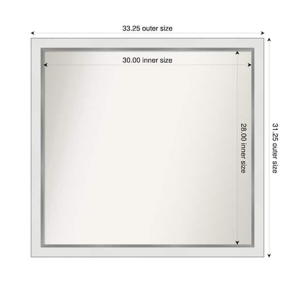 Amanti Art Medium Rectangle Satin White Silver Casual Mirror (31 in. H x 33 in. W)