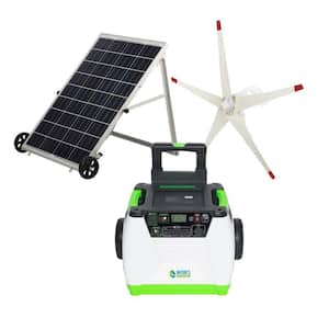 1800-Watt/2880W Peak Push Button Start Solar Powered Portable Generator with Wind Turbine and One 100W Solar Panel