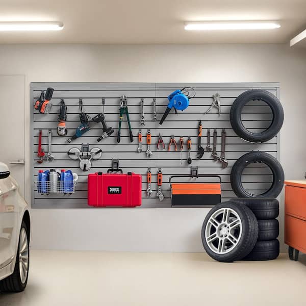Slat Wall Paneling, 0.79 in. H x 96.46 in. W SlatWall Panels in Gray 1-PackPVC Garage Slatwall with Modular Design