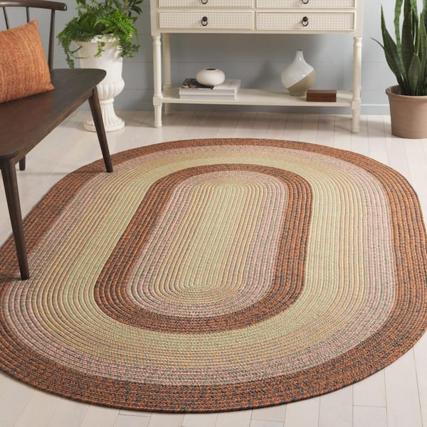 Braided Dark Brown/Light Green 6 ft. x 9 ft. Machine Washable Multi Striped Solid Oval Area Rug