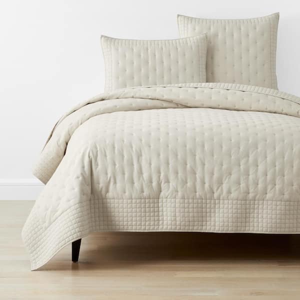 Pintuck Oatmeal Twin Cotton Quilt