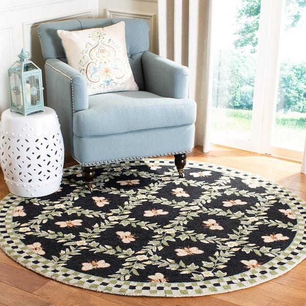 Chelsea Black Doormat 3 ft. x 3 ft. Round Diamond Floral Border Area Rug