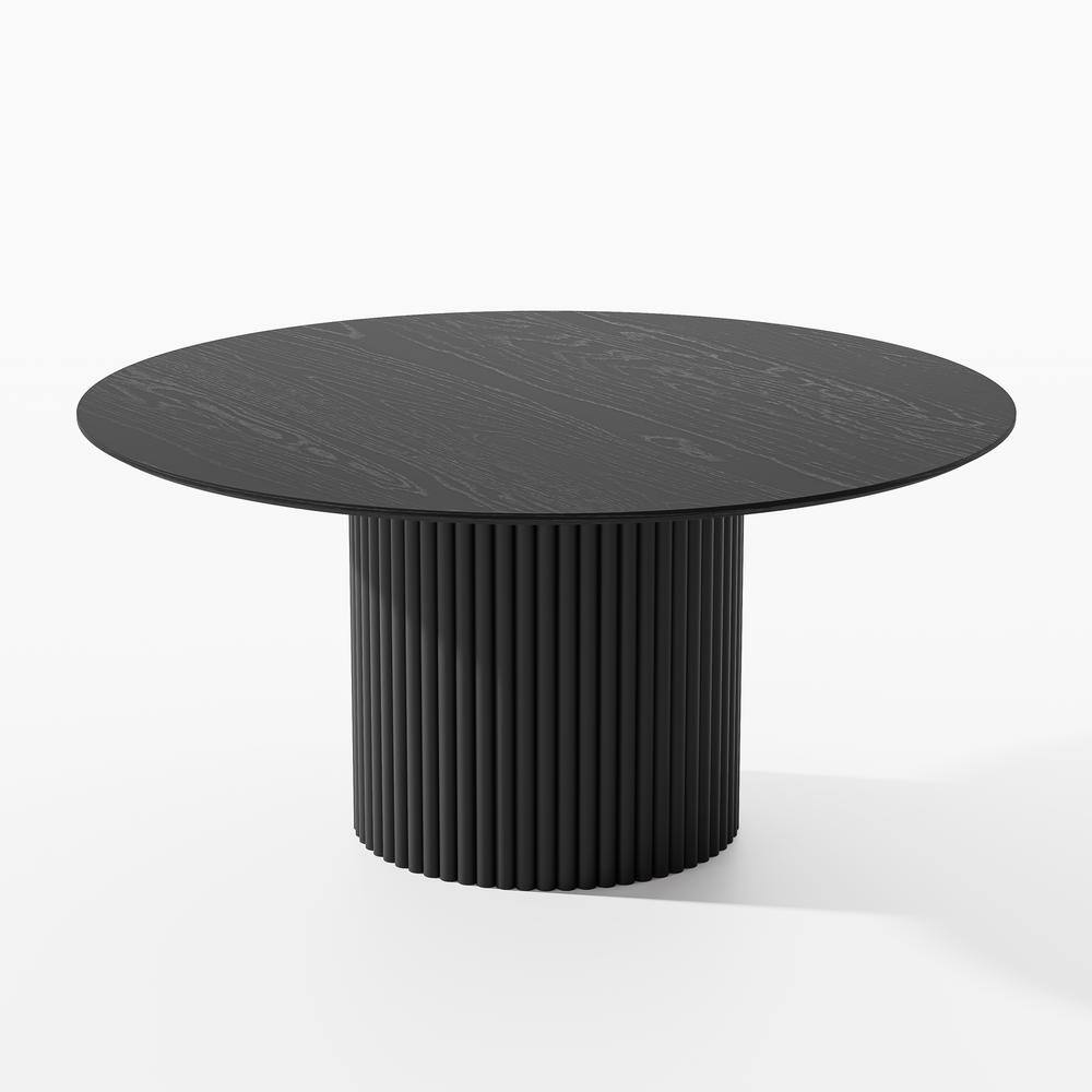 Round Black Wood 60 in. W Column Base Dining Table Seats 6