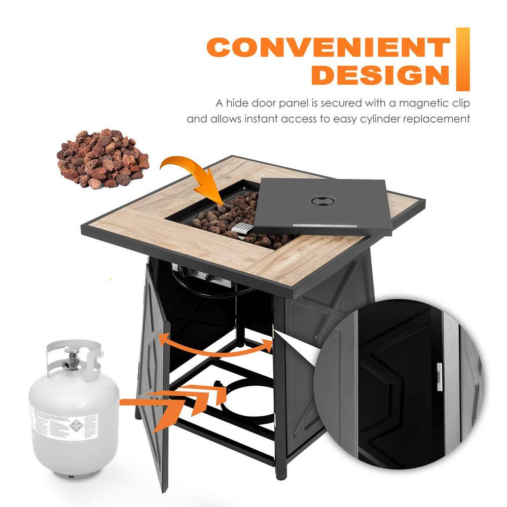 28 Inch Black Ceramic Gas Fire Pit Table with Cover
