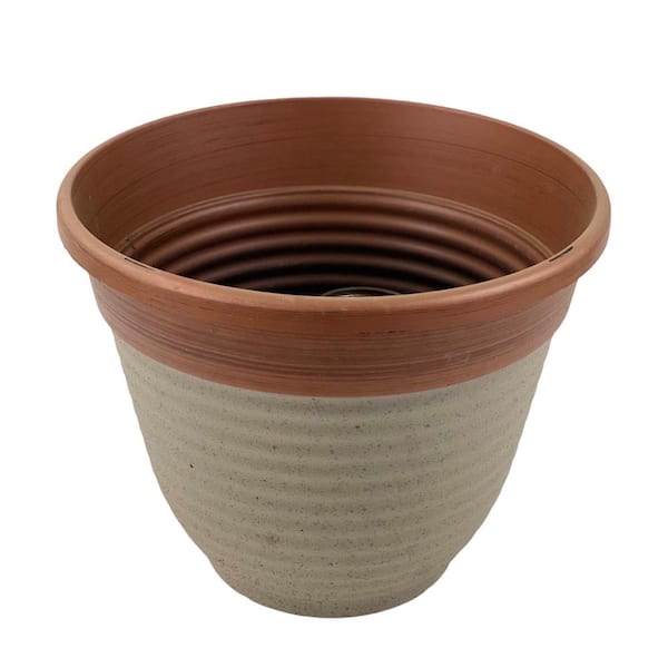 Pure Beauty Farms 12 in. Dorado Concrete Terracotta Look Round Resin Pot