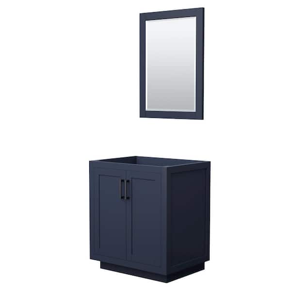 Wyndham Collection Miranda 29.25 in. W x 21.75 in. D x 33 in. H Single Sink Bath Vanity Cabinet without Top in Dark Blue with 24 in. Mirror