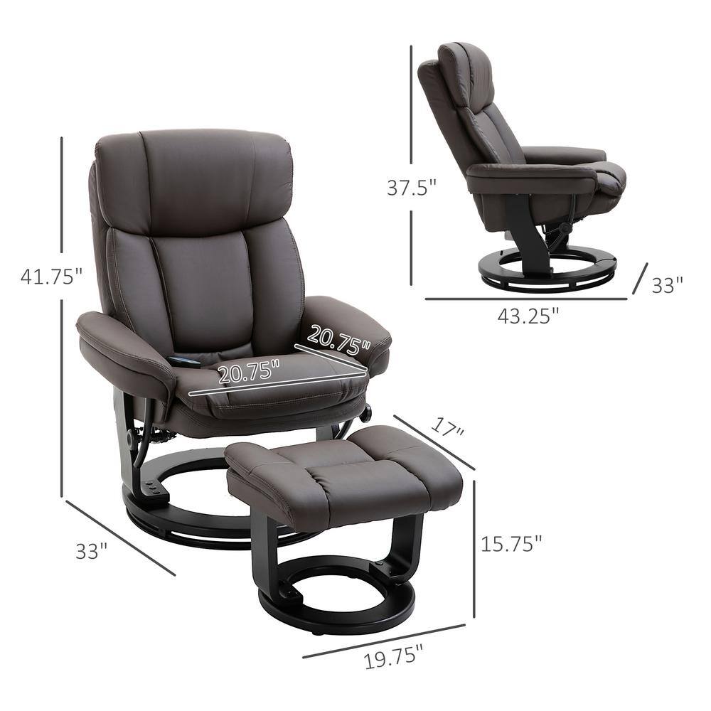 Brown Faux Leather Swivel Massage Recliner with Ottoman