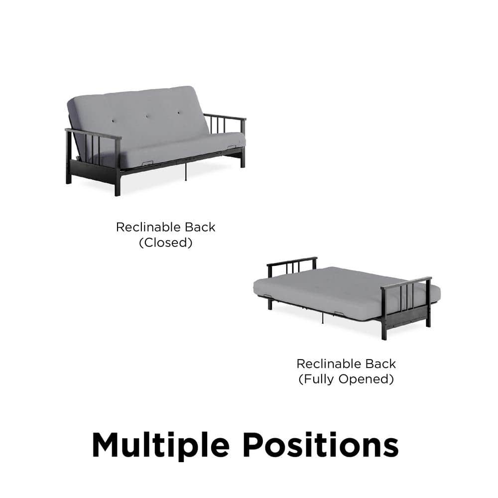 Harlow Full Black Metal Arm Tufted Herringbone Futon