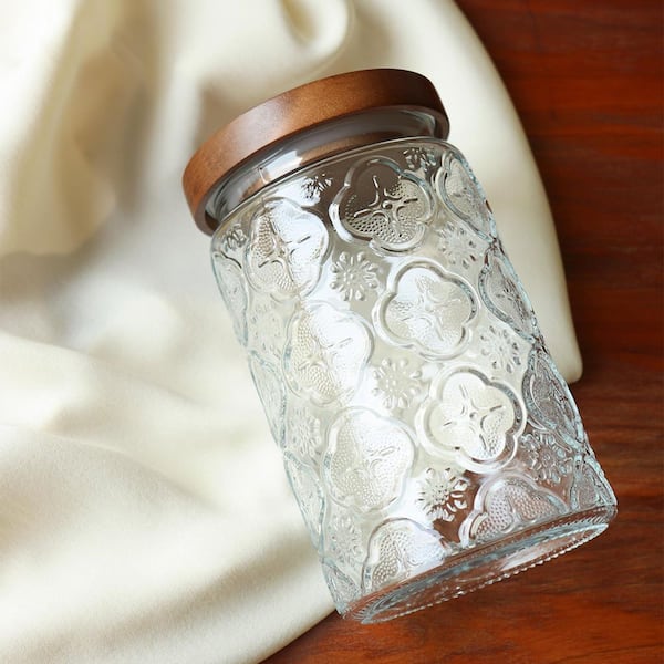 Wudkey 1-Piece Clear Glass 32 oz. Vintage Cookie Jars with Lid