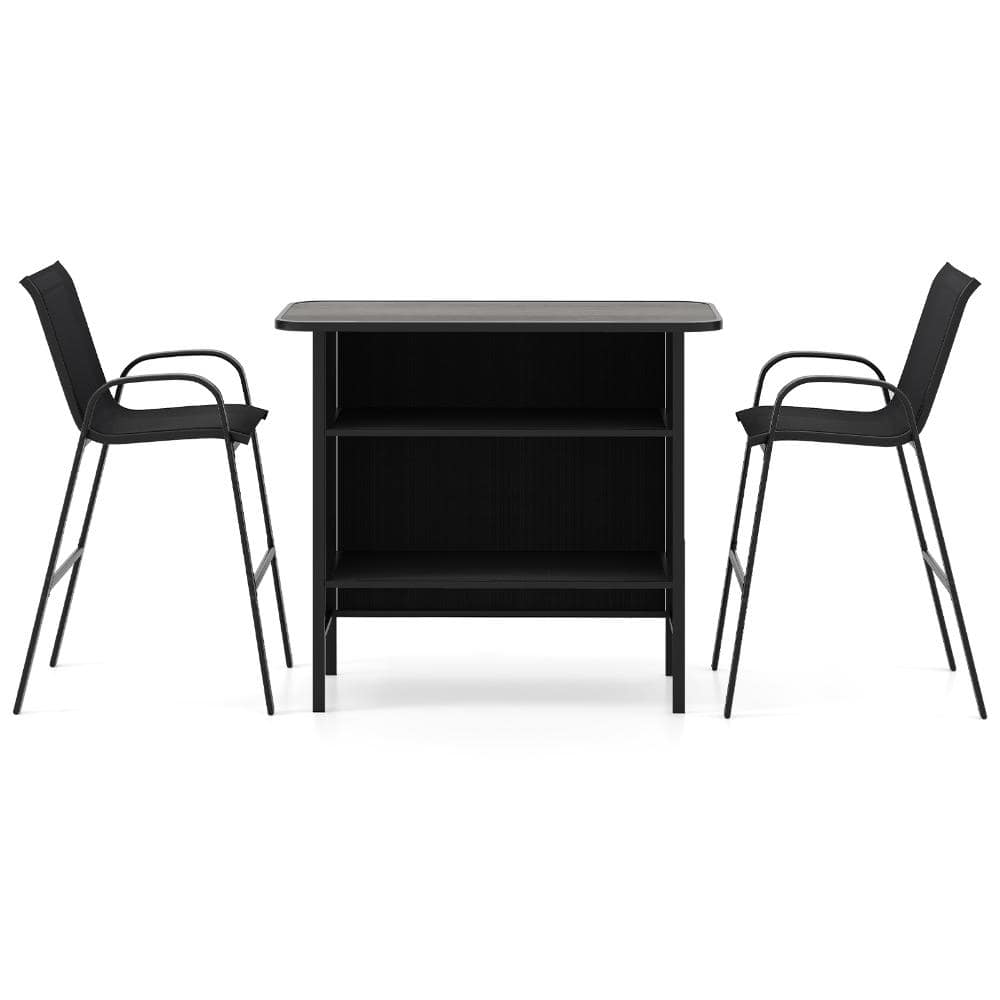 3-Piece Outdoor Bar Set with 2 Fabric Chairs and 2-Tier Shelf Table, Black price history on PriceWatchPro