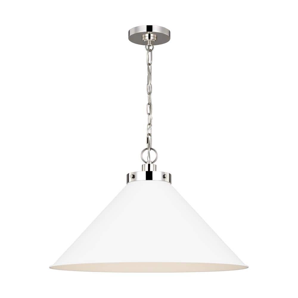 Wellfleet Matte White & Polished Nickel Cone Pendant Light
