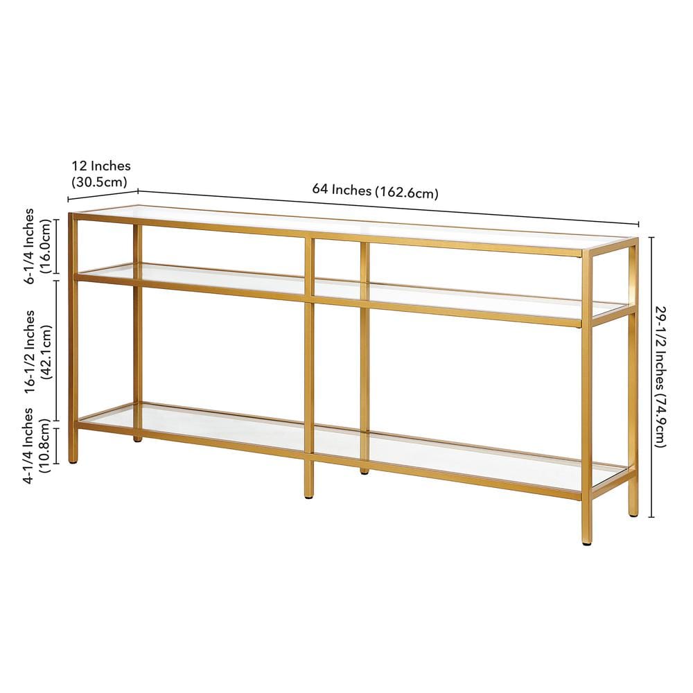 Golden Brass and Glass Rectangular Hallway Table with Storage