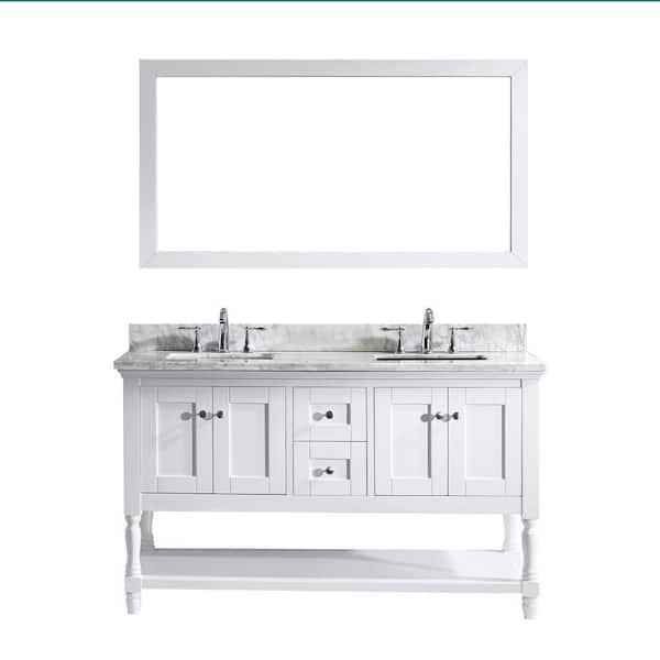 Virtu USA Julianna 60 in. W Bath Vanity in White with Marble Vanity Top in White with Square Basin and Mirror