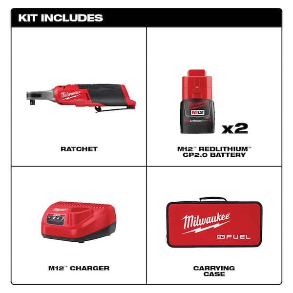 M12 FUEL 12V Lithium-Ion Brushless Cordless High Speed 3/8 in. Ratchet Kit w/(2) Batteries, Charger and Bag