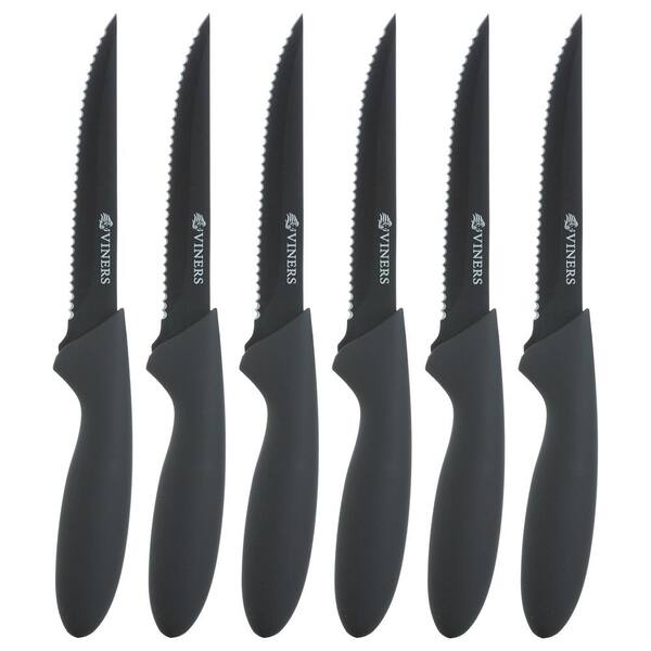 VINERS Everyday 4.5 in. Stainless Steel Full Tang Serrated Edge Steak Knife with Soft Touch Handle (Set of 6)