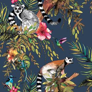 Tropical Lemur Midnight Blue Non-Pasted Wallpaper Roll (Covers 56 sq. ft.)