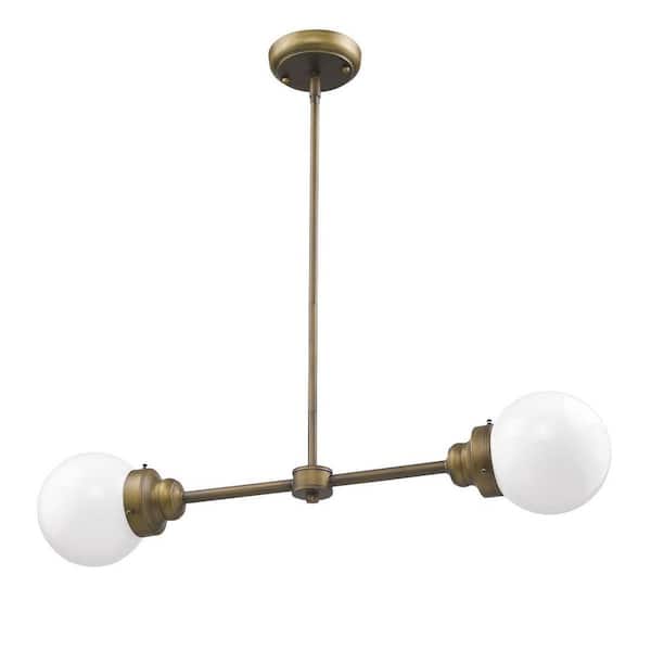 60-Watt 2-Light Brass Pendant Light with Crystal, No Bulbs Included