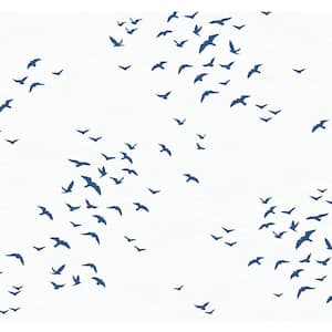 Navy Blue Birds in Flight Vinyl Peel and Stick Wallpaper Roll 40.5 sq. ft.