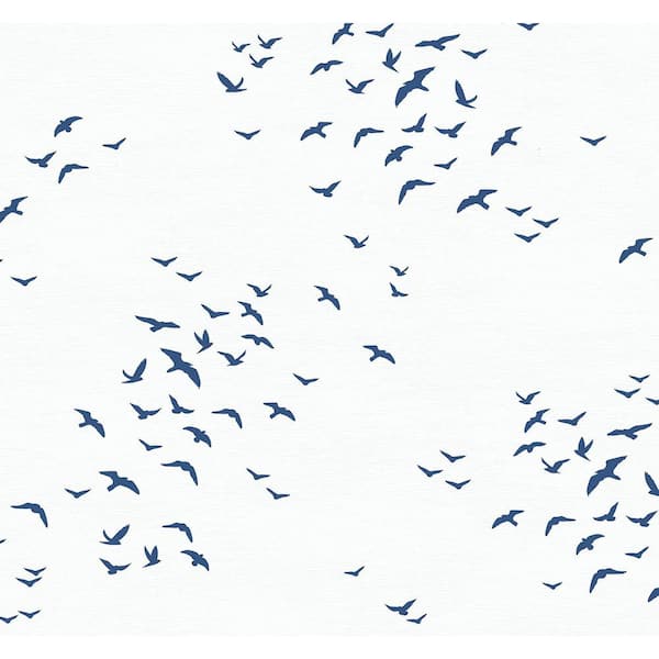 NextWall Navy Blue Birds in Flight Vinyl Peel and Stick Wallpaper Roll 40.5 sq. ft.