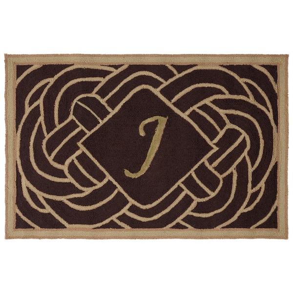 Monogram Chocolate 3 ft. x 4 ft. "J" Ornate Swirl Indoor/Outdoor Area Rug
