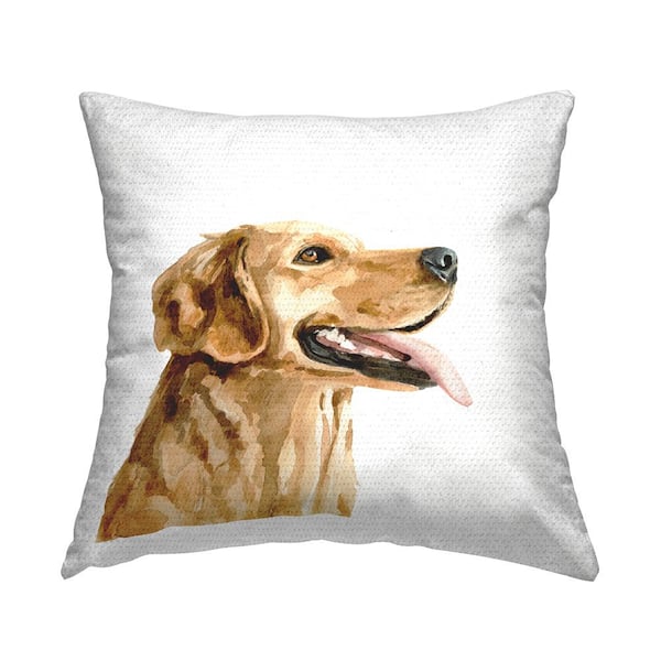 Stupell Industries Smiling Labrador Dog Portrait Casual White Background Brown Square Outdoor Throw Pillow