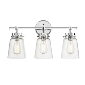 Amberose 23 in. 3-Light 23 in. Chrome Vanity Light with Hammered Glass