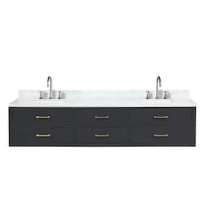 Sherman 84 in W x 22 in D Black Double Bath Vanity, Carrara Marble Top, and Faucet Set